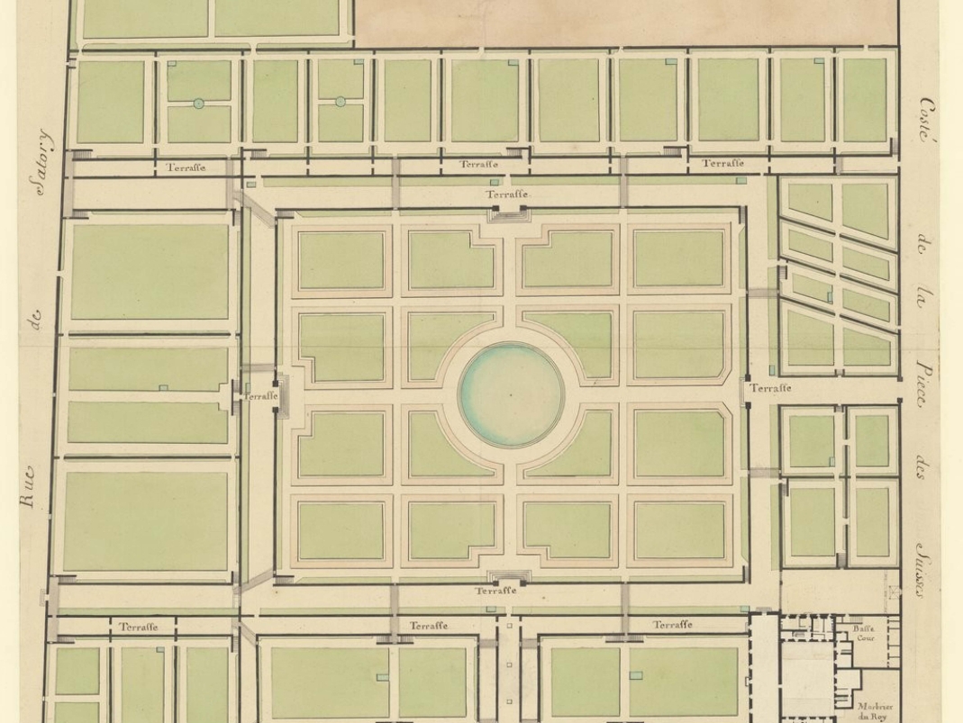 Agrandir l'image - fenêtre modale - Plan de 1700, la parcelle derrière les Onze est indiquée Augmentation.