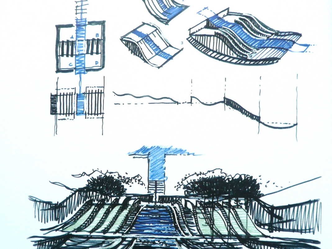 Agrandir l'image - fenêtre modale - Axonométrie de la cascade du parc Diderot, La Défense, Courbevoie, 1982-1992.