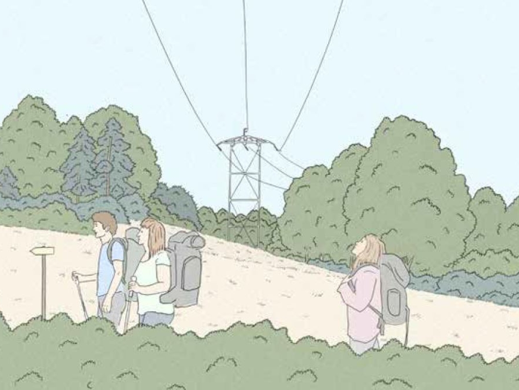 Agrandir l'image - fenêtre modale - La rencontre entre la ligne Haute Tension et les chemins de randonnée crée un événement.