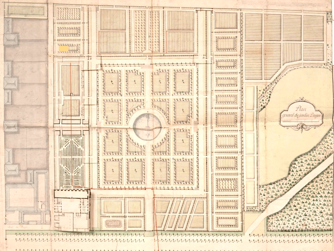 Agrandir l'image - fenêtre modale - Après 1700. Plan du Potager de Versailles, avec retombes. 