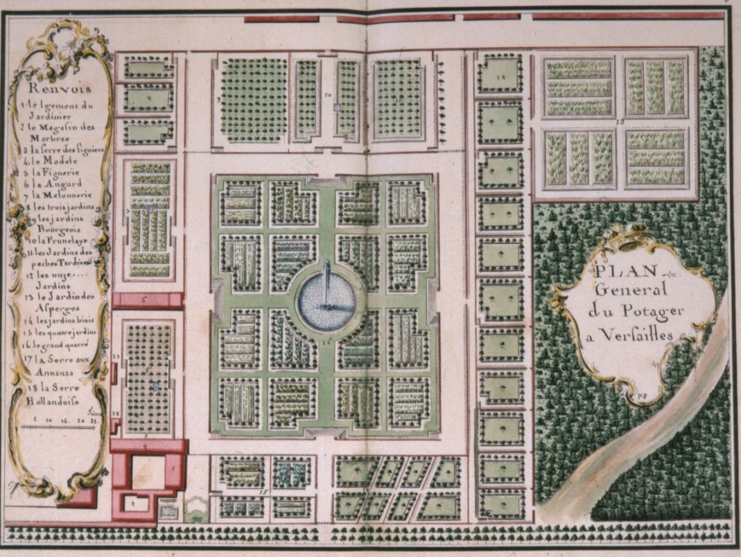 Agrandir l'image - fenêtre modale - Après 1732. Pierre Prieur, Plan général du Potager du Roi, aquarelle, 188 x 255 cm.