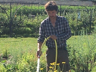 Agrandir l'image - fenêtre modale - Emmanuel Blot est en train d'arroser dans le Grand Carré.
