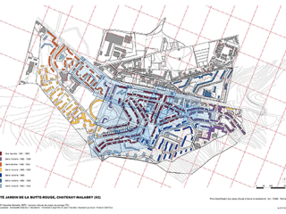 Agrandir l'image - fenêtre modale - Plan d'ensemble de la Butte-Rouge avec tranches et découpage de la strate du sol, 1/5000.