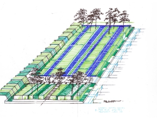 Agrandir l'image - fenêtre modale - esquisse en couleur des patios