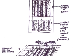 Agrandir l'image - fenêtre modale - croquis en noir et blanc des patios
