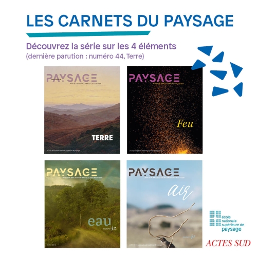 Agrandir l'image - fenêtre modale - Visuel des couverture des quatre numéros consacrés aux éléments des Carnets du paysage